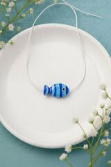 El Yapımı Porselen Mavi Balık Figürlü Kadın Kolye