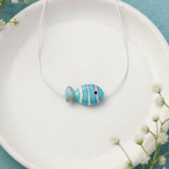 El Yapımı Porselen Açık Mavi Minik balık Figürlü Kadın Kolye