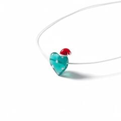 El Yapımı Porselen Mavi kalp Yılbaşı şapkalı Figürlü Kadın Kolye