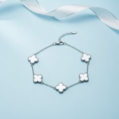 Kadın Çelik Bileklik 5li Beyaz Yonca 316L