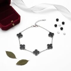 Kadın Çelik Bileklik 5li Siyah Yonca 316L