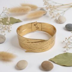 Kadın Gold Yaprak Çelik Kelepçe 316L